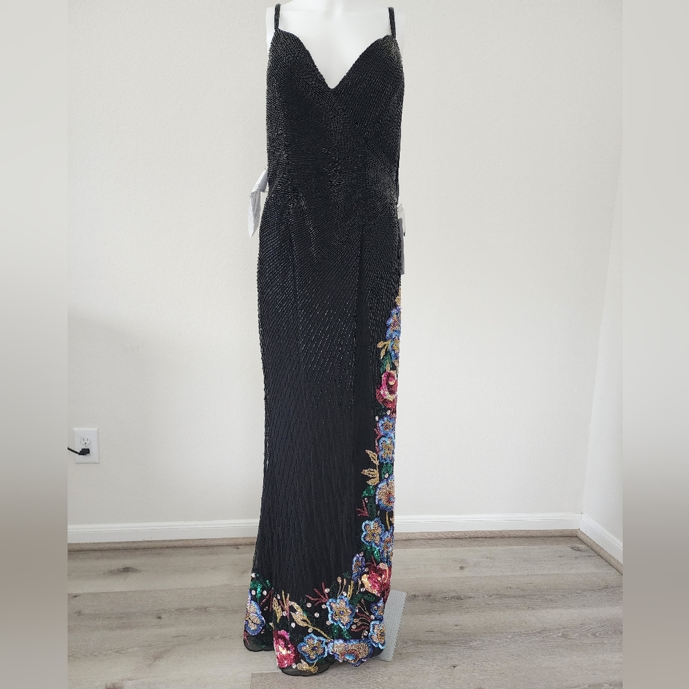NWT Mac Duggal Evening High Slit Floral Beaded Dress - Picture 5 of 10